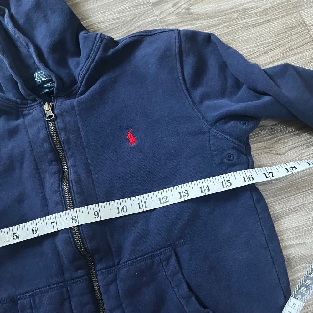 Polo Ralph Lauren Boys Navy Blue Full Zip Hoodie Sweatshirt Size S 8-10 Red Pony